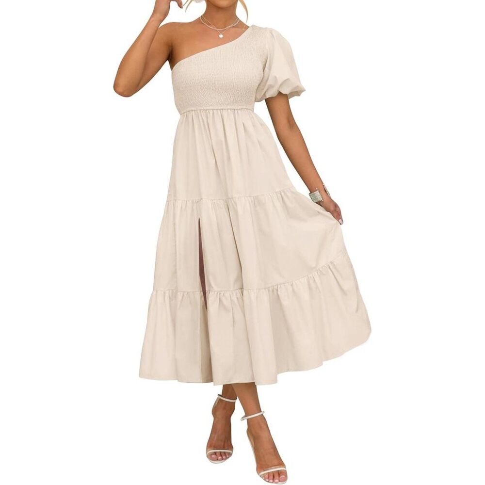 Brand New Zesica 2026 Summer Boho One-Shoulder Smocked Midi Dress – Size S